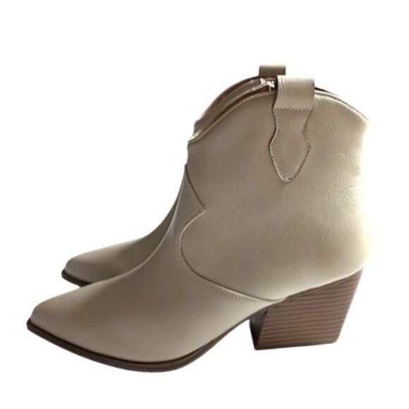 Indigo Rd Torrie Off-White Pointed Toe Block Heel Western Ankle Boots 8.5 NWOB - Picture 5 of 9